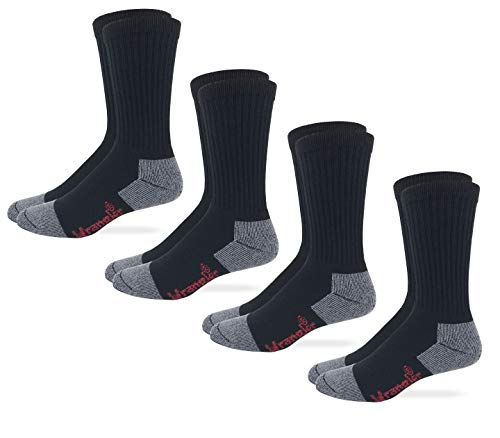 Wrangler Riggs Men's Steel Toe Boot Work Crew Cotton Cushion Socks 4 Pair Pack, Black, Large