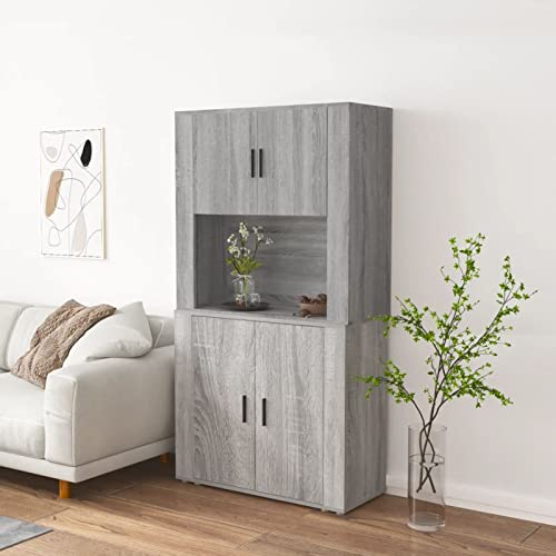 LAPOOH Aparador Alto, Aparadores para Salon, Mueble Salon, Mueble Comedor, Aparador Cocina, Mueble Auxiliar Salón, Vitrinas para Salon, de Madera contrachapada Gris Sonoma