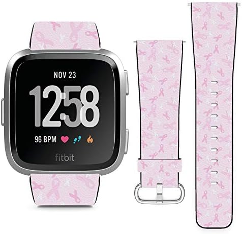 Compatible with Fitbit Versa, Versa 2, Versa Lite, Leather Replacement Bracelet Strap Wristband with Quick Release Pins // Breast Cancer Awareness Pink Ribbon image 3