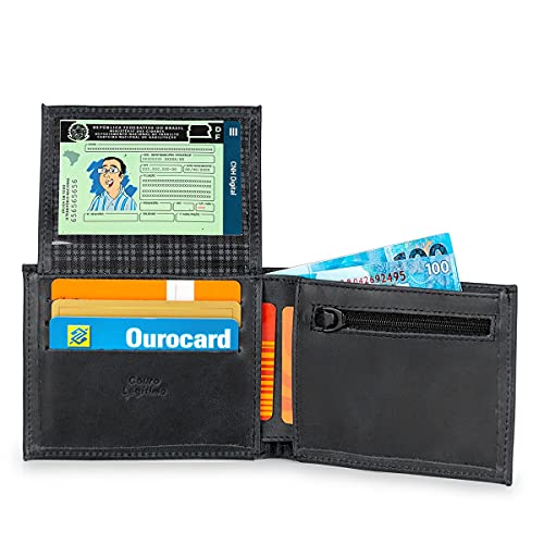 Carteira Masculina Luxo Couro Legítimo Com Porta Moedas/cnh (Preto)