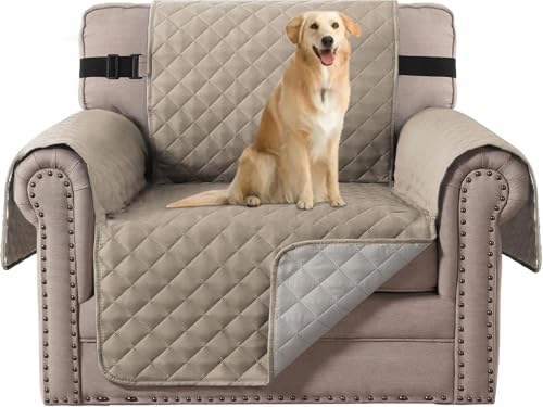 H.VERSAILTEX - H.VERSAILTEX Reversible Quilted Chair Cover Washable Couch Covers for Dogs Water Resistant Furniture Covers with Elastic Strap Pet Chair Cover for Furniture(Armchair, Khaki/Beige)