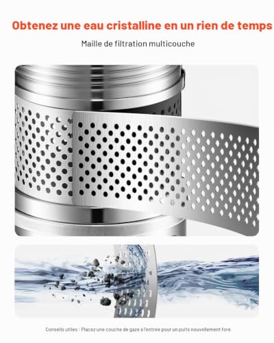 Pompe Immergée pour Puits VEVOR Pompe à eau en Acier Inox Débit 100 /min Boîtier de Commande Externe IP68 - vue 6
