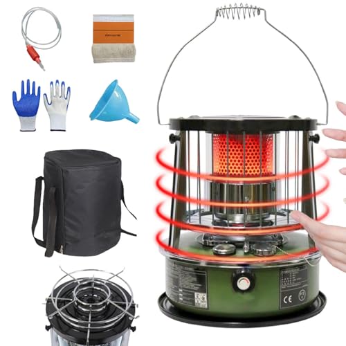 9000 BTU estufa de parafina Tanque de 4,6L estufas parafina Calefacción de emergencia sin electricidad Calentador para camping, garaje, hogar y emergencias.,militarygreen-height-increasing