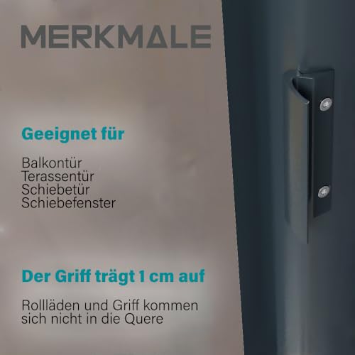 VOOXA Premium | Alu Balkontürgriff + Befestigungsschrauben | RAL7016 ANTHRAZIT MATT| gewölbter Griff, komfortable Handhabung für Balkon-/Terassentür außen