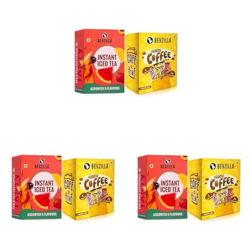 Image of Bevzilla Instant Iced Tea Sachets Assorted 5 Flavours (30g Each)|Perfect for Summers Refreshment + 24 Instant Coffee Powder Sachets (4 Assorted Flavours) - Ideal for Espresso, Latte & Cappuccino