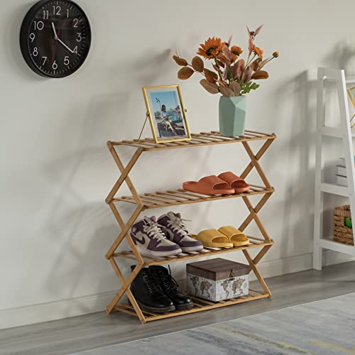 Basicwise Bamboo Foldable Shoe Rack, Free Standing Shoe Organizer Storage Rack (4 Tier), Natural (Qi004329.4) #TOP2
