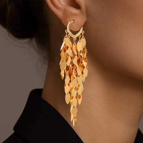 Rioleaf Gold Dangle Earrings for Women, Lightweight Leaf Shape Chandelier Earrings for Party, Wedding, Date, Gifts (Leaf-Gold) — view 2