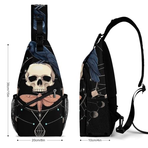 Womens Sling Bag with Adjustable Strap, Cute Black Raven Moon Skull Reusable Lightweight Crossbody Bag, Versatile Chest Bags for Travel, Party2