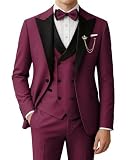 SPTALLFITJSV Mens 3 Piece Tuxedo Suit Set with Bow Tie,Wine Red,X-Large