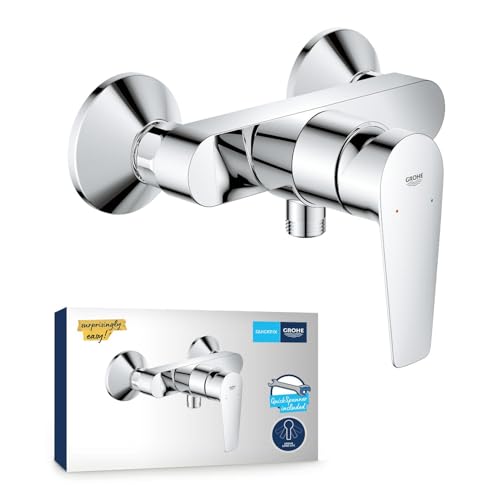 Leva in metallo GROHE QUICKFIX Start Edge, Miscelatore monocomando per doccia, cartuccia a dischi ceramici GROHE Long-Life da 35 mm, Cromo, 24197001