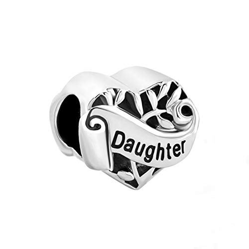 Image of Family Heart Scroll Charm Compatible with Pandora Charms Moments Bracelets Mom Aunt Grandma Daughter Sister Wife