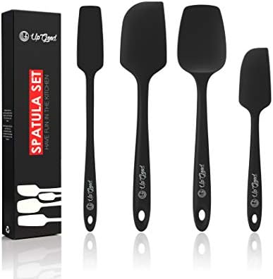 UpGood Silicone Spatula Set 600°F – 4 Versatile Tools Created for Cooking, Baking and Mixing | One Piece Design, Non-Stick & Heat Resistant | Strong Stainless Steel Core (Pro Kitchen Utensils, Black)