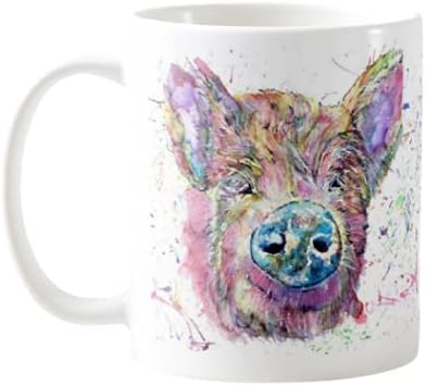 Vixar Pig Farm Animal Watercolour Rainbow Art Coloured Mug Cup, Gift, Birthday, Work, Office, Christmas Tea Coffee (White)