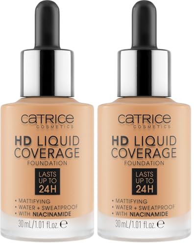 Catrice Cosmetics HD Liquid Coverage base de maquillaje, de larga duración, matificante, control de grasa/control de brillos, mate, 30 ml (Paquete de 2)