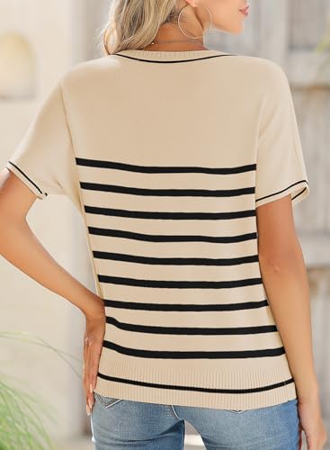 Image of SHEWIN Womens Tops Trendy Short Sleeve Shirts Crewneck Lightweight Knit Sweater Top Business Casual Outfits