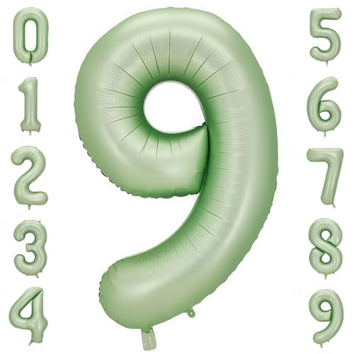 Image of Sage Green 9 Number Balloon,Olive Green 9 Balloons 40 Inch Large Helium Foil Mylar Birthday Balloons for Boy Girl Baby Shower Birthday Jungle Party Decorations