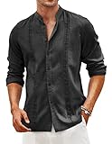 COOFANDY Black Button Down Shirt Men Linen Shirt Casual Beach Summer Clothes Cruise Shirts for Men
