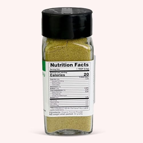 Image of Pure Tree Certified Organic Saunf Powder | 60 g | Glass Jar | Fennel Seed Powder | Variyali, Sompu Powder | Gluten Free & Flavourful