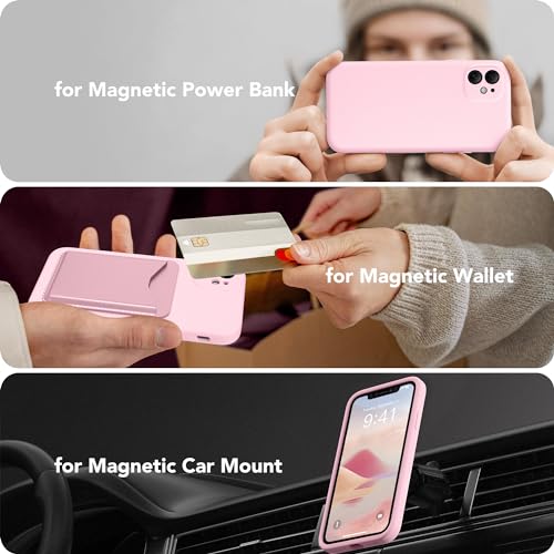 Image of Magnetic for iPhone 11 Phone Case Silicone, Compatible with MagSafe, [Full Camera Protection][Screen Protector] Slim Shockproof Protective Case for iPhone 11 6.1 inch, Chalk Pink