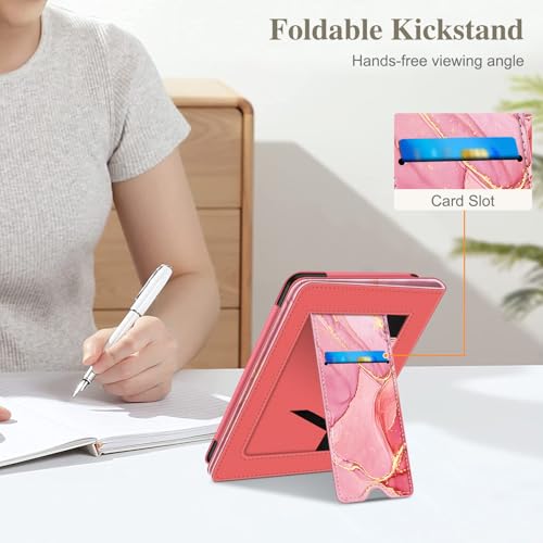 Image of Fintie Case for 7 inch /6.8 inch Kindle Paperwhite(12th /11th Generation-2024 /2021) and Kindle Colorsoft Signature Edition -Slim Foldable Stand Cover Auto Wake /Sleep for Paperwhite 2024, Marble Pink