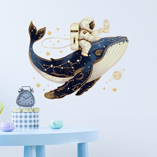 RoyoLam Astronaut and Whale Wall Stickers Space Star Nursery Wall Decals for Kid Boy Baby Removable Peel and Stick Wall Art Home Decor Decoration for...