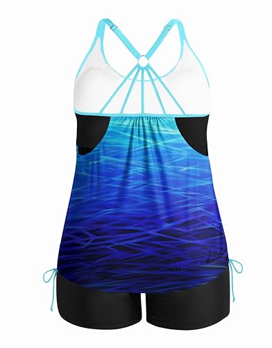 Image of Holipick Plus Size Tankini Swimsuits for Women Two Piece Tummy Control Bathing Suit Blouson Tankini Top with Shorts