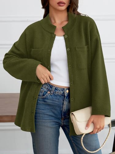 Image of Saodimallsu Womens Collared Cardigans Button Down Fall Sweater Jackets Oversized Casual Long Sleeve Knit Shirts