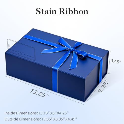 Image of LIFELUM Navy Blue Birthday Gift Box for Men 13.85 x 8.35 x 4.45 inch, Groomsmen Proposal Gift Box for Presents with Lids Ribbon,Card,Shredded Paper Filler