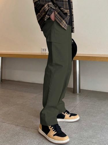 Image of GRECIILOOKS Men Loose Low-Rise Baggy Cargo Pants - Cotton Trousers with Adjustable Drawstring Waist - Casual Streetwear Utility Cargos