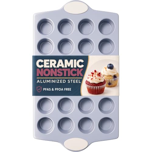 BRONYPRO 24-Cup Ceramic Nonstick Mini Muffin Pan & Cupcake Tin, Cream White