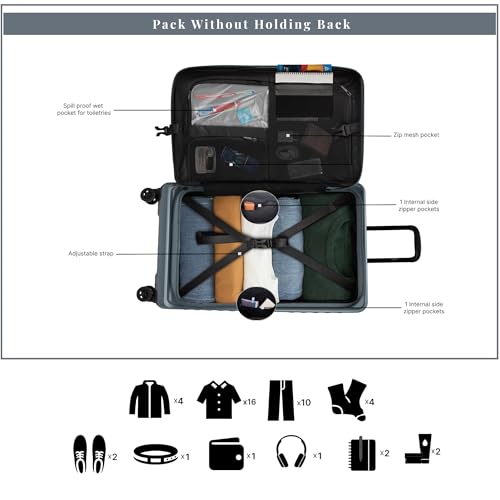 Image of F Gear Windsor Medium 68cm German Makrolon Polycarbonate|Japanese Hinomoto Wheel|Front-Opening Trunk-Style Hard Luggage|Check-in Suitcase Travel|Laptop sleeve, Expandable, Anti-Theft Zipper|Stone Blue