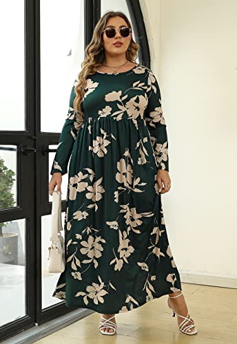 Image of Nemidor Plus Size Maxi Dress for Curvy Women Fall Casual Loose Long Sleeve Dresses with Pocket 14-26