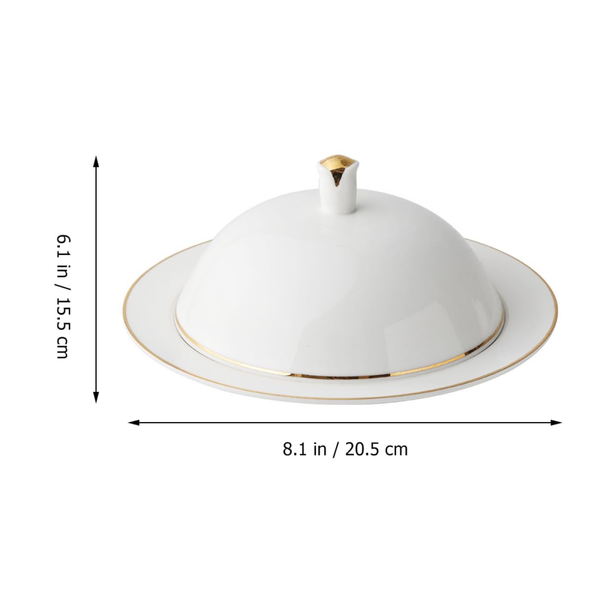 BETOOKY Piatto da Dessert in Porcellana Bianca con Rifinitura Dorata, Piatto Rotondo con Coperchio Pratico, Design Creativo per Cerimonie di Laurea e Banchetti