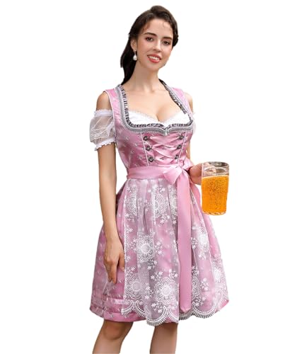 Clearlove Dirndl Damen Midi Trachtenkleid 3tlg mit Schürze und Bluse für...