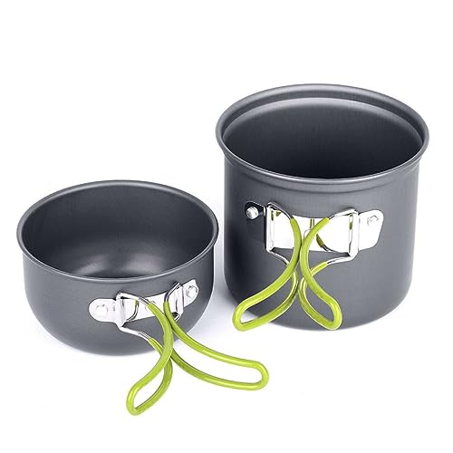 HANABASS 2pcs Portable Camping Cookware Set Lightweight Pots and Pans with Handle Cover for Hiking Backpacking and Picnics Outdoor Cooking Tool