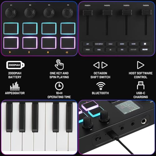Image of M-VAVE 37 Key USB MIDI Keyboard Controller With 16 Backlit Drum Pads, Bluetooth Semi Weighted Professional dynamic keybed 8 Knobs and Music Production,Software Included (37 Key Black)