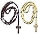 2pc Ivory & Brown Colored Wooden Beads Rosary Necklaces with Jesus Imprint Cross