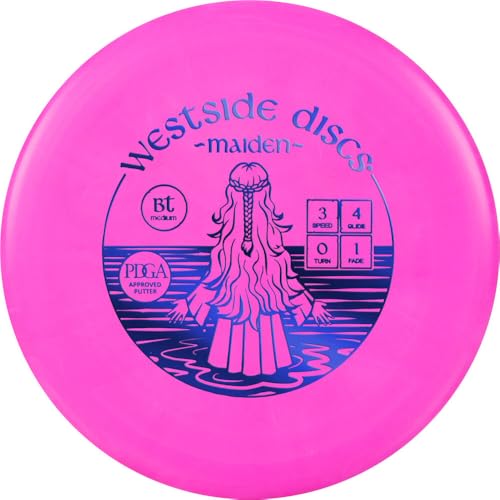 Westside Discs BT Medium Maiden Disc Golf Putter | Neutral Putt & Approach Disc | Grippy BT Medium Plastic | Straight Putting & Controlled Approach Shots | 170-176g (Pink)