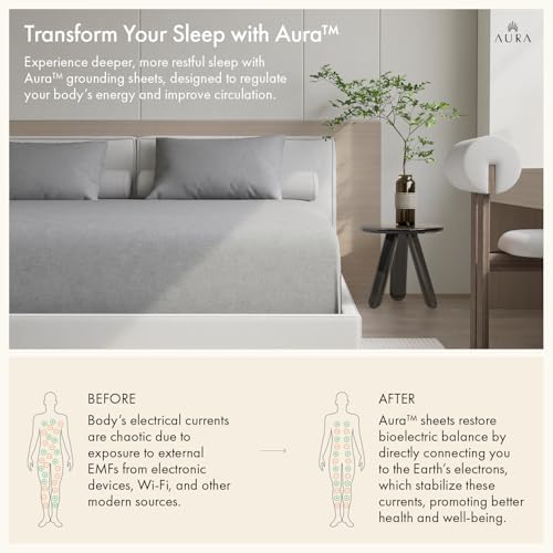 Aura Luxury Grounding Sheets King Size, 12% Pure Silver - Highest Silver Content Available - Grounding Bed Sheets - Grounded Sheets King Size - 78" x 80" x 15" - Gray, Fitted - Thumbnail 3