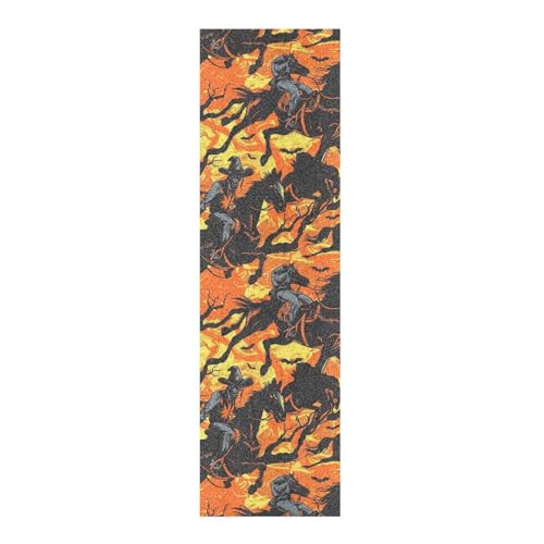 Dead Horseman - Cinta decorativa para monopatín, diseño de Halloween, color naranja y negro, a prueba de desgarros, a prueba de desgarros, mini cruiser, agarre para monopatín, 83 x 22 cm