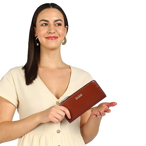 Image of KLEIO Vegan Leather Colorblocked Wallet (Dark Brown) with Zip Closure for Women | Multiple Pockets and Slots for Cards & Cash | Everyday Use Clutch for Girls for Travel, Office & College