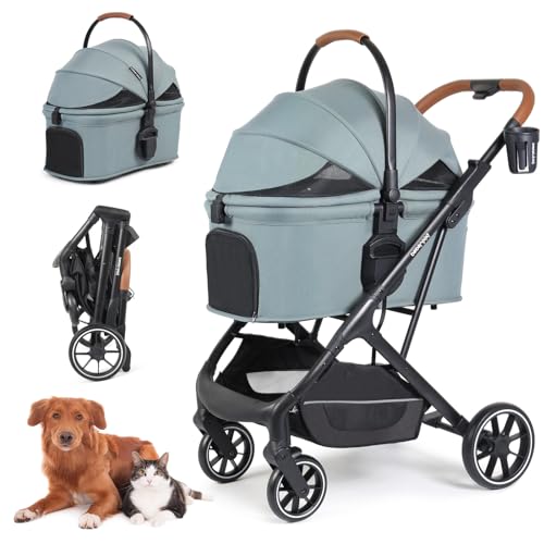 T6 Pet Stroller for Medium Dogs Cats Up to 66lbs or 2 Small Pets, Green