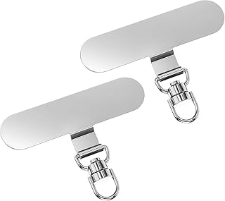 Stainless Steel Phone Tether Tab 2 Pack, Universal Anti-Theft Phone Strap Connector Patch, 0.3mm / 0.012in Ultra-Thin Durable Tether Tab with 360° Rotating Tail, Charging Friendly Design