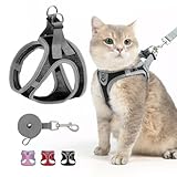 SCENEREAL Cat Harness and Leash Set Escape Proof, Adjustable Soft Air Mesh Kitten Harnesses for Girls Boys Small Medium Big Cats, Reflective Light Travel Pet Walking Vest for Puppy Rabbit, Black S