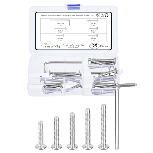 Image of METALLIXITY Flat Head Hex Socket Cap Screws Bolts(M6-1x30 /35 /40 /45 /50) 25Pcs, with Wrench Steel Hex Socket Furniture Bolts Screws - for Furniture Woodworking Project, Silver Tone