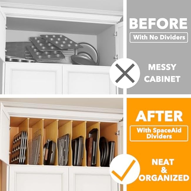 SpaceAid 6 Pack Tray Dividers for Cabinets, Bamboo Kitchen Cookie Baking Sheet Organizer for Cabinet, Vertical Pan and Trays Organizers for Pantry Storage
