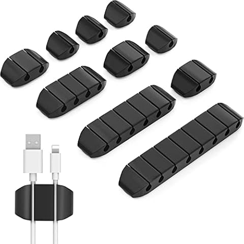 Selatamy Cable Holder Clips 10PCS Self Adhesive Light Wire Clips Cable Tidy Clips Hooks Cord Organiser Holder for Wall Workshop Home Office Outdoors Fairy Light Cable Management, Black Cover