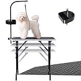 LEIBOU 36-inch Height Adjustable(23''~33.8'') and Foldable Pet Dog Grooming Table with Grooming Tool Tray, Grooming Arm, Noose and Mesh Tray for Dog Cat Pet Grooming Maximum Capacity Up to 260lbs
