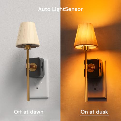 Image of L LOHAS LED Night Lights Plug into Wall,Pleated Fabric Cover Night Light, Amber Night-light with 0-100LM Dimmable, Dusk to Dawn Sensor Vintage Nightlight for Bedroom Living Room Hallway