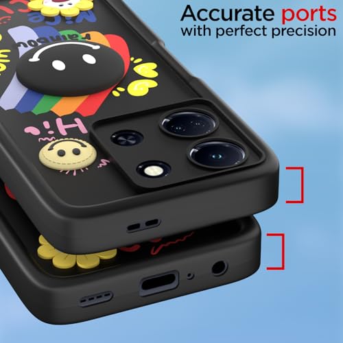 Image of Pikkme Back Cover for Infinix Note 30 5G | Soft Silicone| Cute Rainbow Smile & 3D Cartoon Flower Design | Shockproof Raised Camera Protection Bumper Case (Black)
